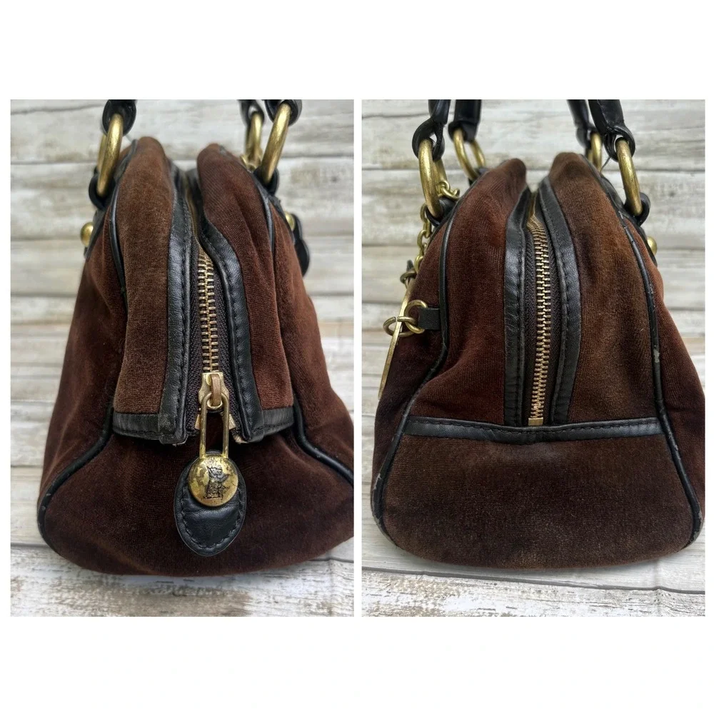 Juicy‎ Couture Royal Bowler Bag Brown Velour Y2K Crown Logo Gold Hardware  Fair